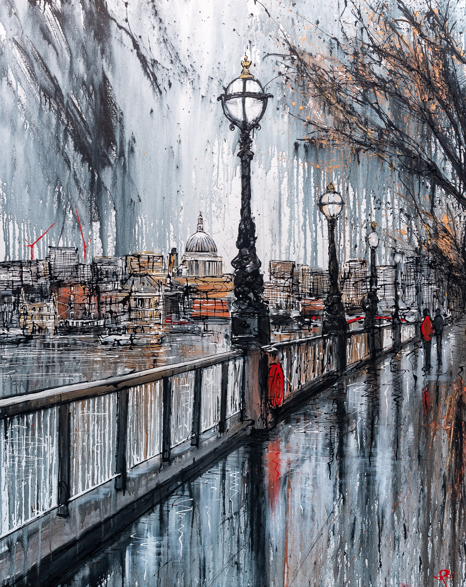 Thames Stroll by Paul Kenton, UK contemporary cityscape artist, An Original Painting of Southbank London from his London Collection