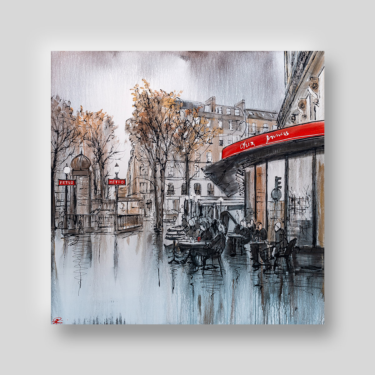 Parisian Life by Paul Kenton, UK contemporary cityscape artist, an original Paris café painting from his Paris Collection