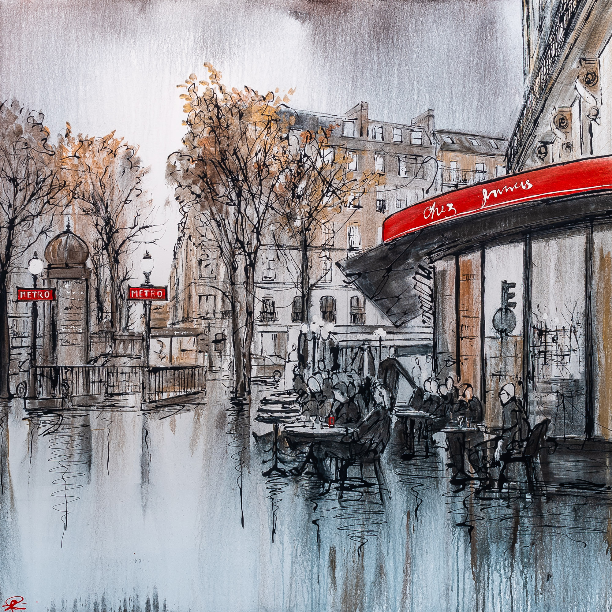 Parisian Life by Paul Kenton, UK contemporary cityscape artist, an original Paris café painting from his Paris Collection