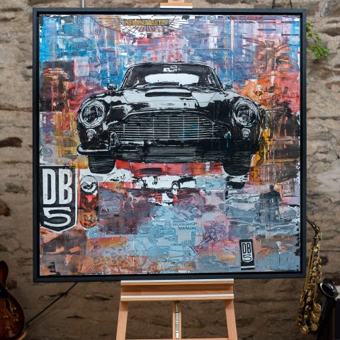 Aston Martin DB5 by Paul Kenton, UK Contemporary artist, an original painting from his Motorsports collection