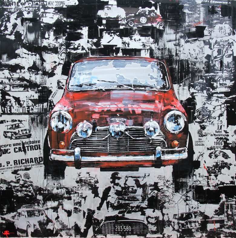 Mini Red by Paul Kenton, UK Contemporary artist, an original painting from his Motorsports collection