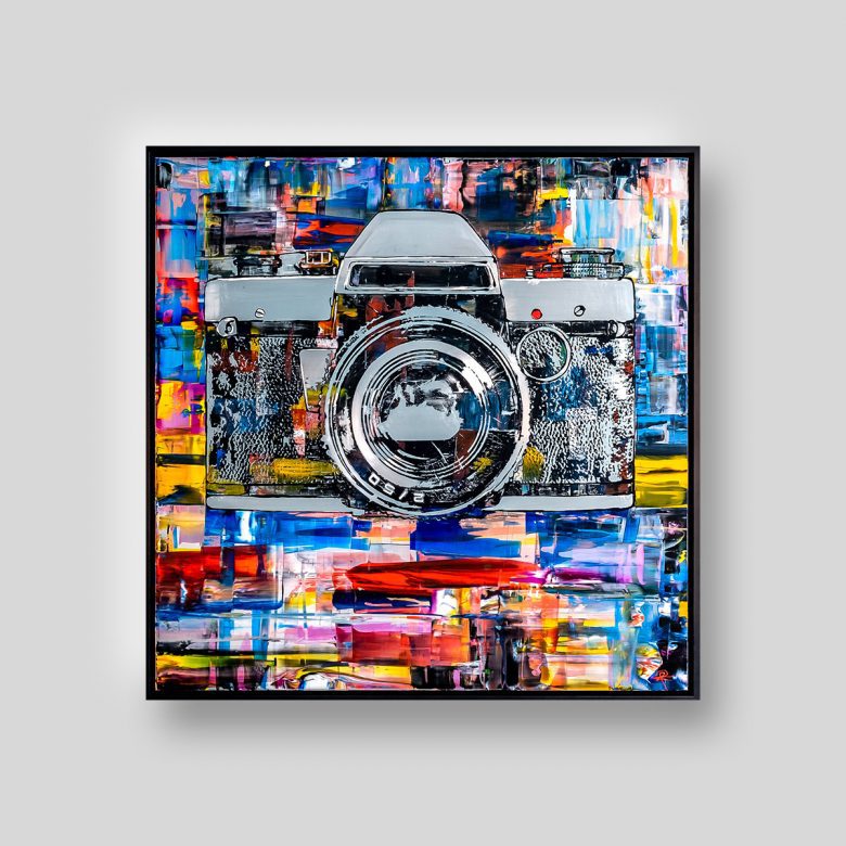 Film Camera by Paul Kenton, UK contemporary artist, an original painting from his Retro Collection