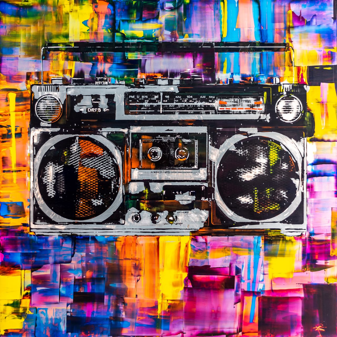 Ghettoblaster by Paul Kenton, UK contemporary artist, an original painting from his Retro Collection