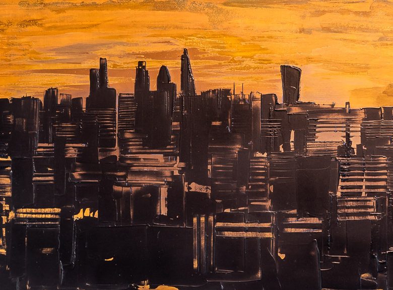 Sunset Transformation by Paul Kenton, UK contemporary cityscape artist, an original painting from his London Collection