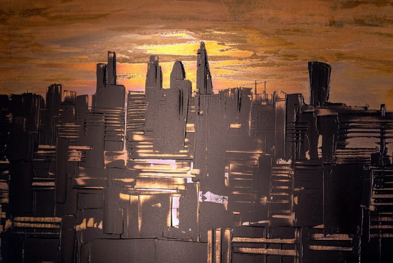 Sunset Transformation by Paul Kenton, UK contemporary cityscape artist, an original painting from his London Collection