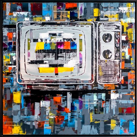 Test Card TV by Paul Kenton, UK contemporary artist, an original painting from his Retro Collection