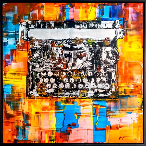 Typewriter by Paul Kenton, UK contemporary artist, an original painting from his Retro Collection