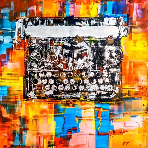 Typewriter by Paul Kenton, UK contemporary artist, an original painting from his Retro Collection