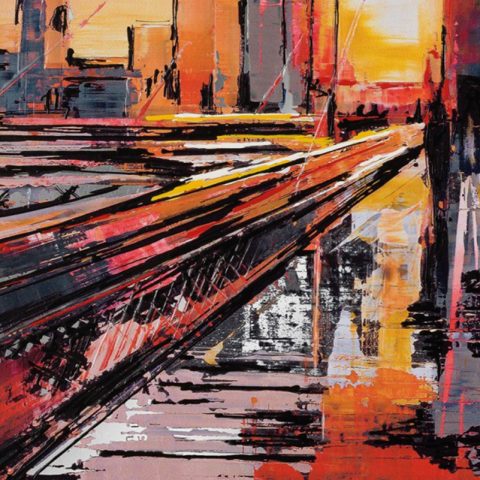 Over the Brooklyn Bridge by Paul Kenton, UK contemporary cityscape artist, a limited edition print from his New York Collectio