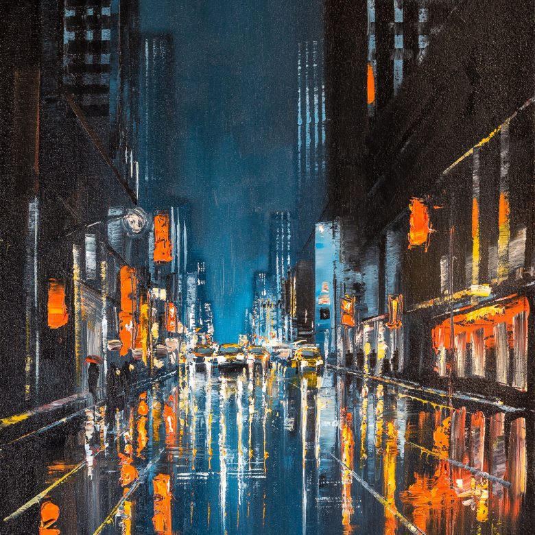 Light Up The Dark by Paul Kenton, UK contemporary cityscape artist, an original painting from his New York Collection
