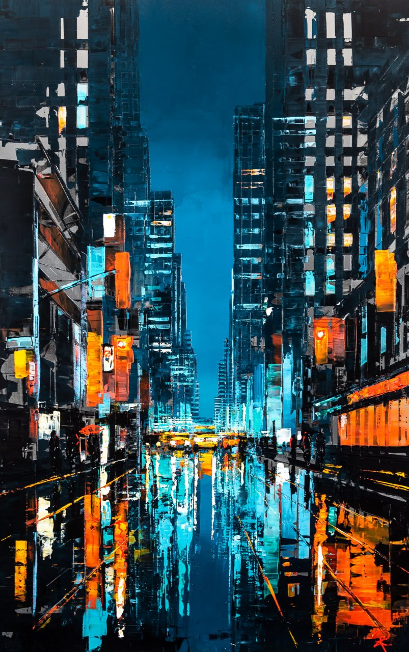 New York City Blues by Paul Kenton, UK contemporary cityscape artist, an original painting from his New York Collection