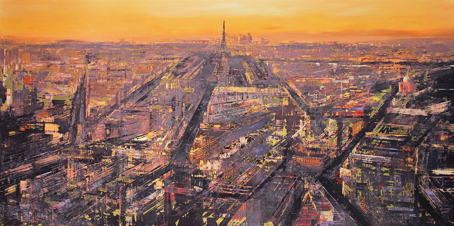Parisian Metropolis by Paul Kenton, UK contemporary cityscape artist, a limited edition print of the Paris skyline from his Paris Collection