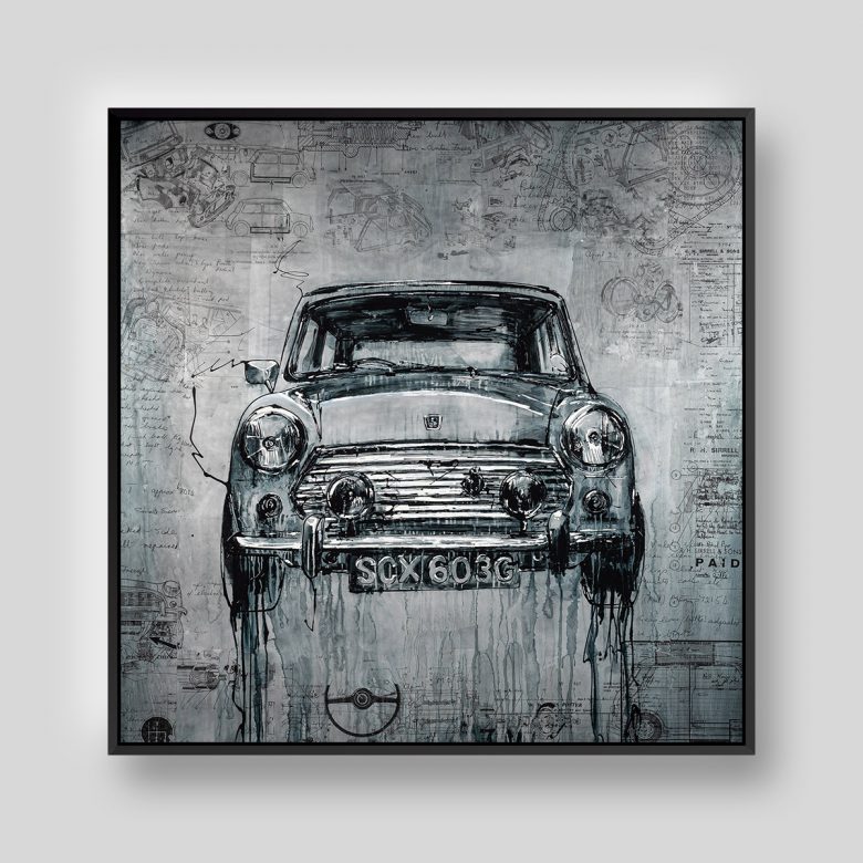 Mini Cooper by Paul Kenton, UK Contemporary artist, a painting from his Motorsports collection