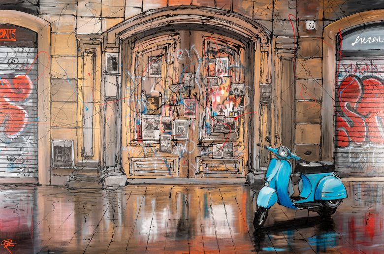 Barcelona Life - Original Painting by UK Contemporary Artist Paul Kenton, from the International Cityscapes collection