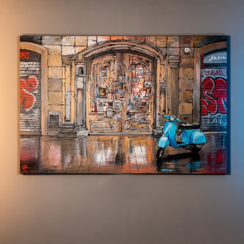 Barcelona Life - Original Barcelona Vespa Painting by UK Contemporary Cityscape Artist Paul Kenton, from the Urban Landscapes Cityscapes collection