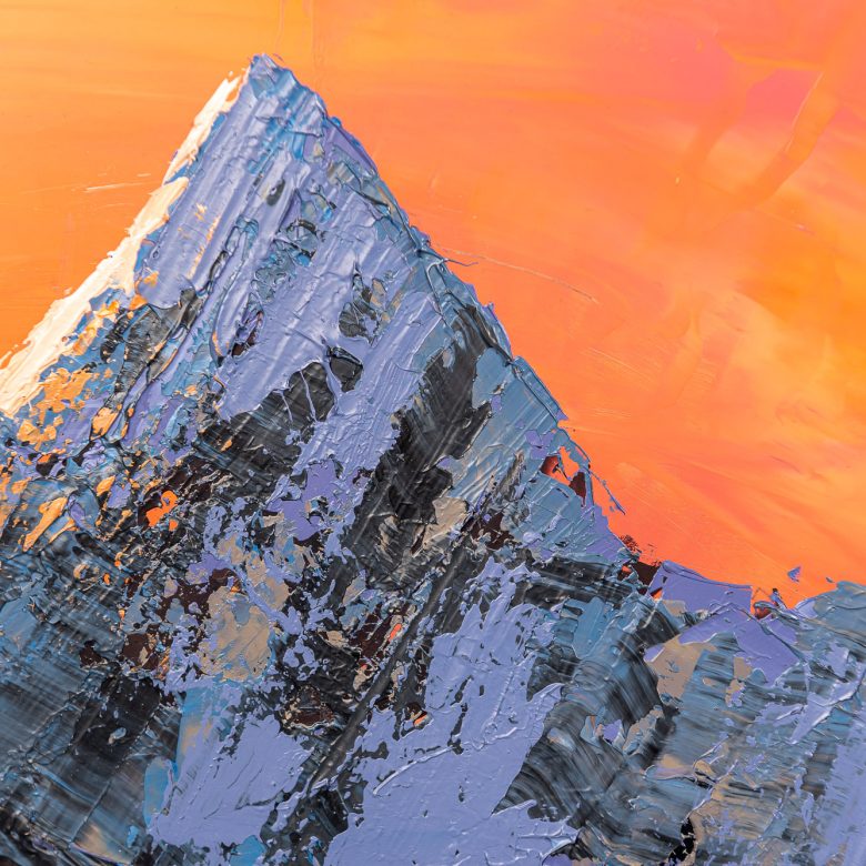 Sunset Summit by Paul Kenton, UK Contemporary artist, a K2 Mountain view original painting from his Oceans and Mountainscapes Art Collection