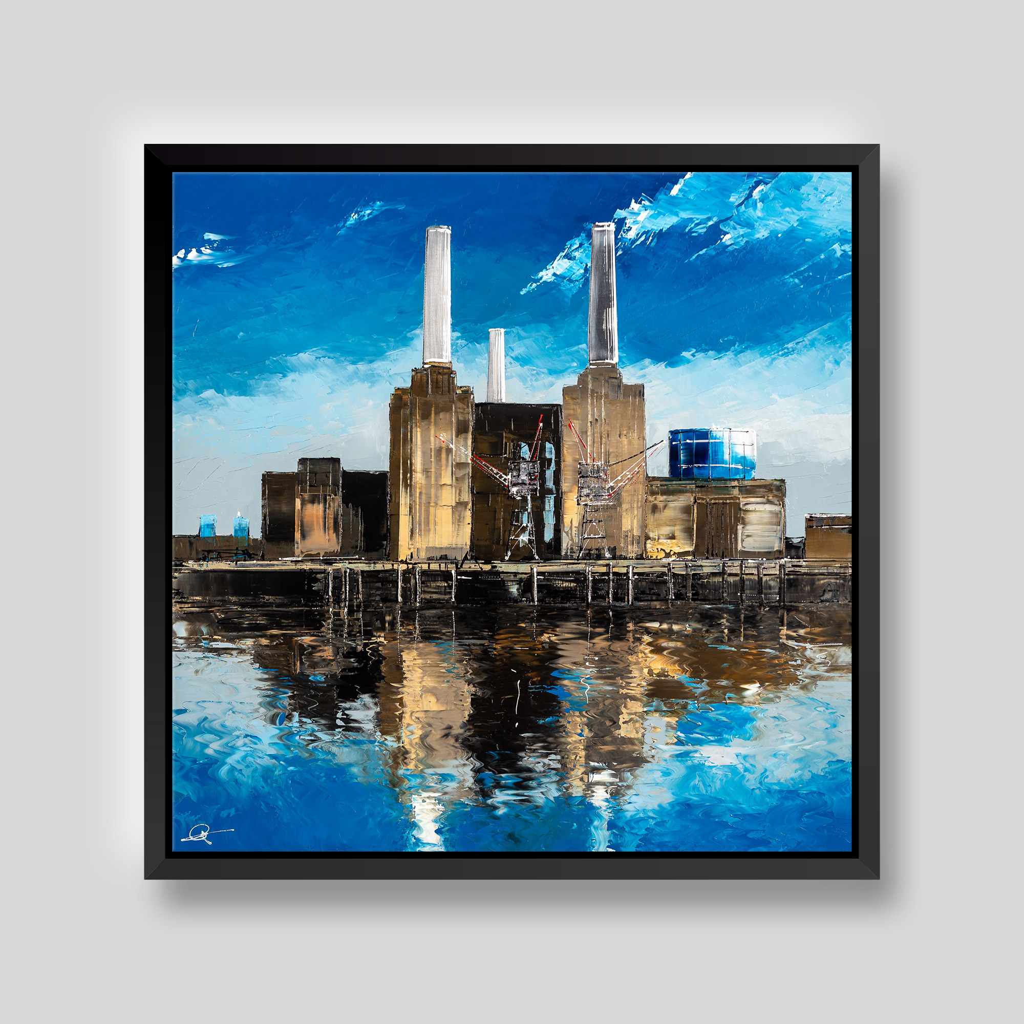 Battersea Blues by Paul Kenton, UK Contemporary Cityscape artist, an original painting of Battersea Power Station from his London Art Collection