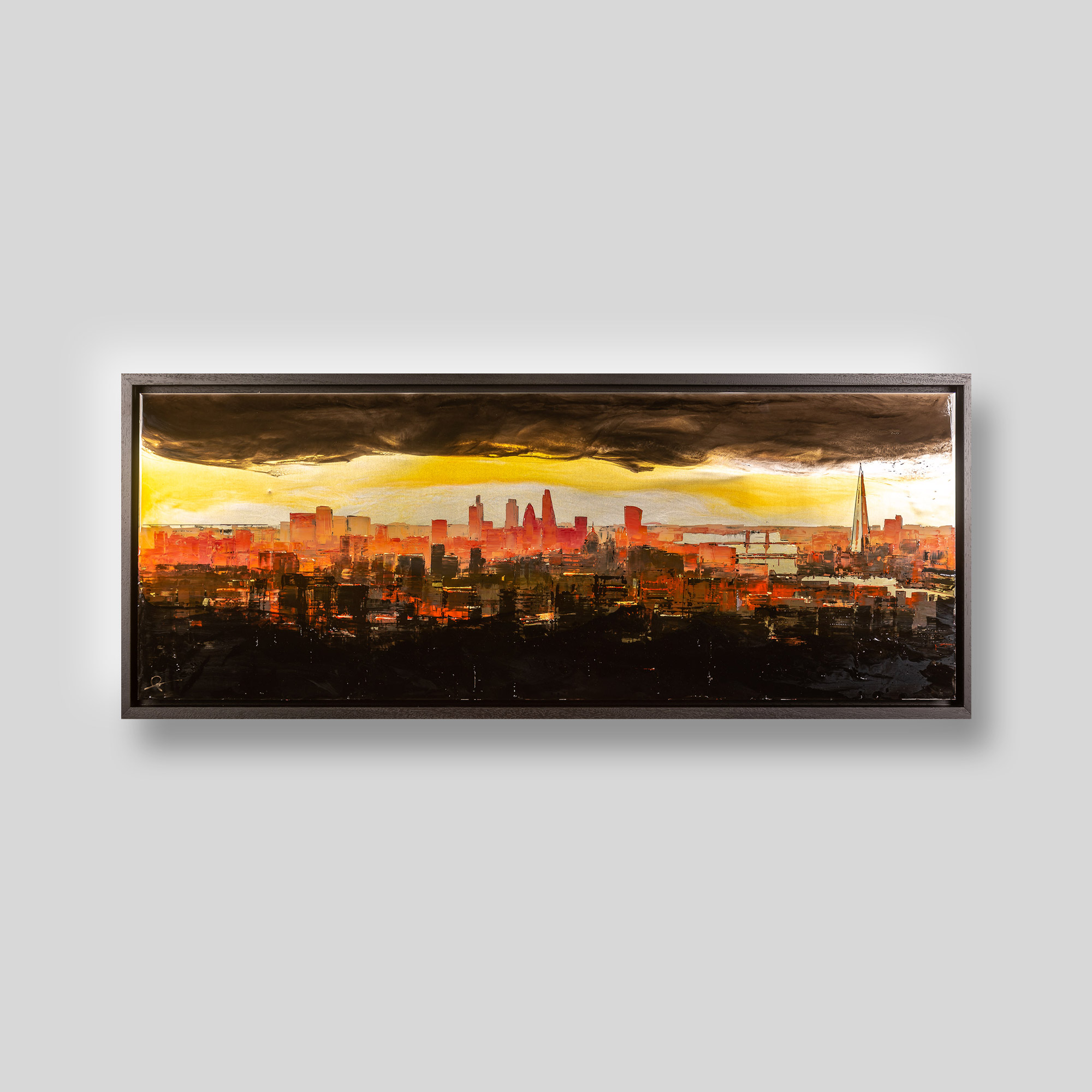London Radiance by Paul Kenton, UK Contemporary artist, a London Cityscape Resined Mixed Media Original Painting on Aluminium of the London Skyline
