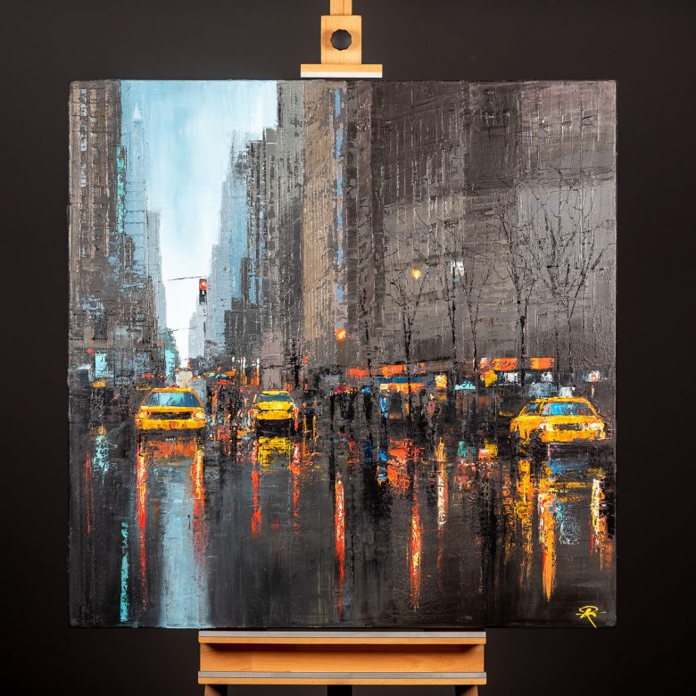 New York Dash by Paul Kenton, UK Contemporary artist, a Manhattan Cityscape original oil painting from his New York Art Collection