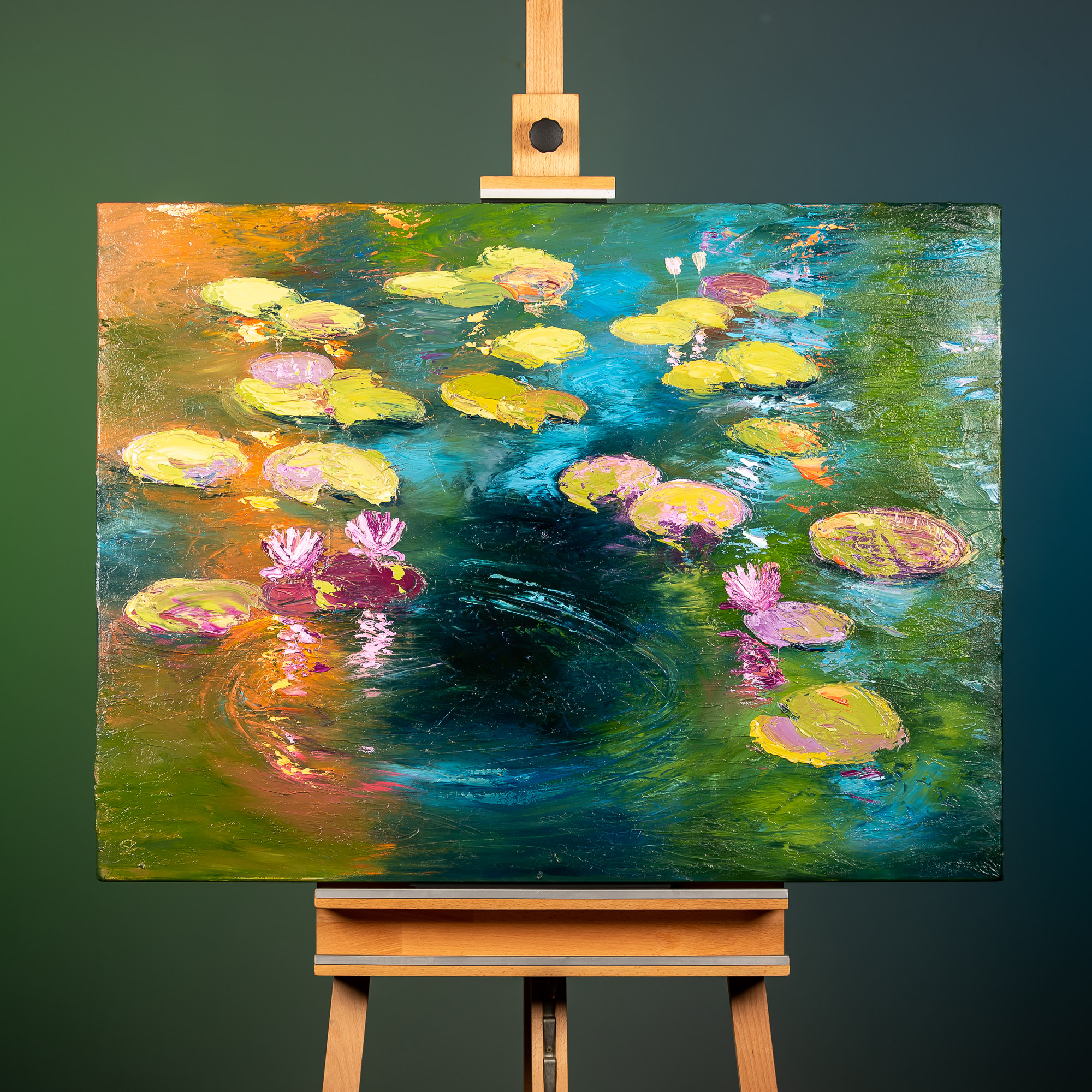 Water Lily Reflections by Paul Kenton, UK Contemporary artist, a Monet inspired original oil painting