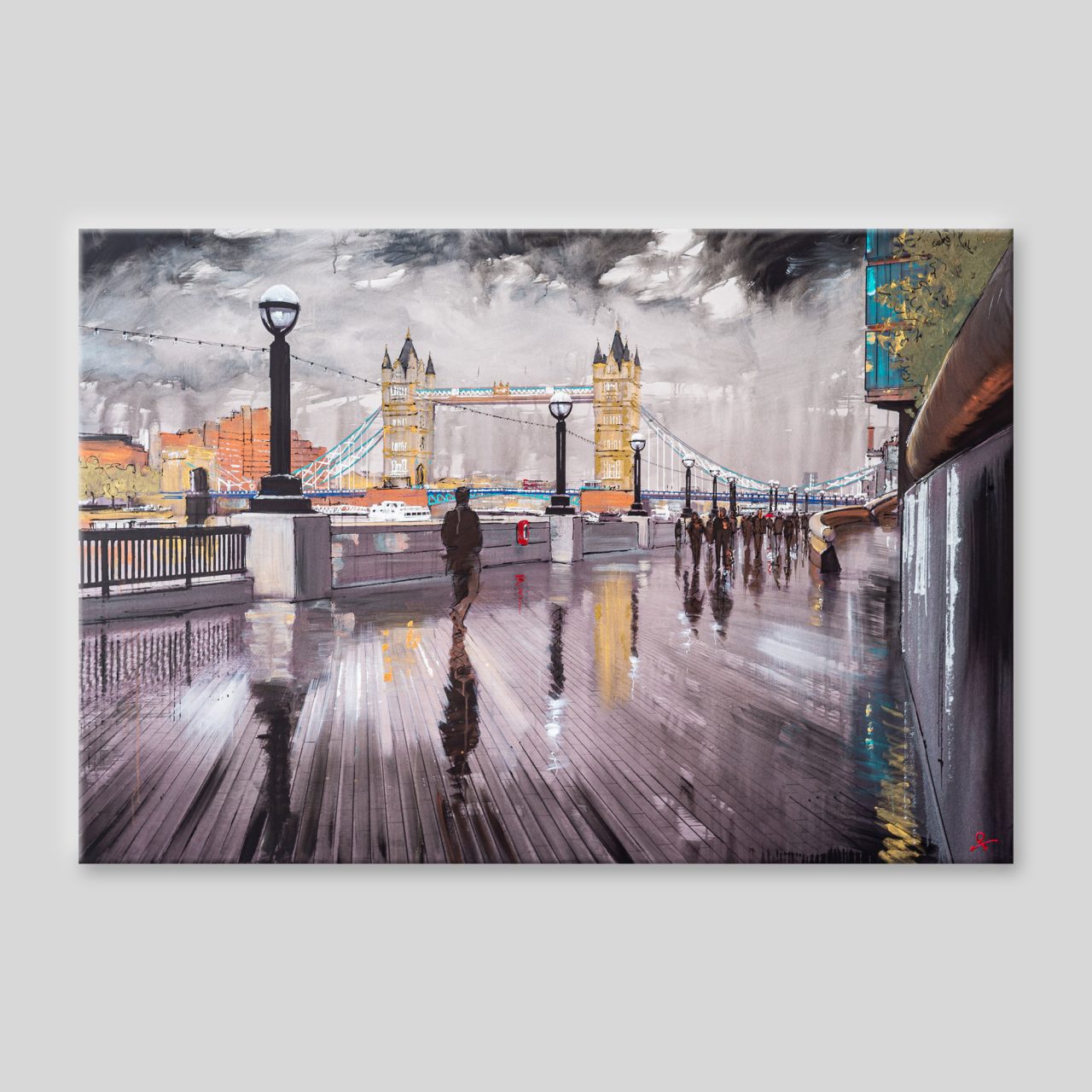Tower Bridge Glistens by Paul Kenton, UK Contemporary artist, a London River Thames Cityscape original painting from his London Art Collection