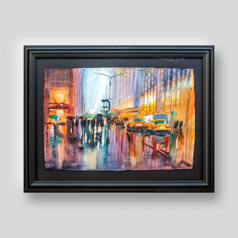 Blurred Lines - Original New York Taxi Painting by UK Cityscape Artist Paul Kenton, from the Watercolour Collection