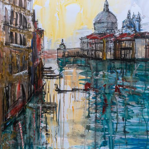 Gondola Travel - Original Venice Gondola Painting by UK Contemporary Cityscape Artist Paul Kenton, from the Watercolour Collection
