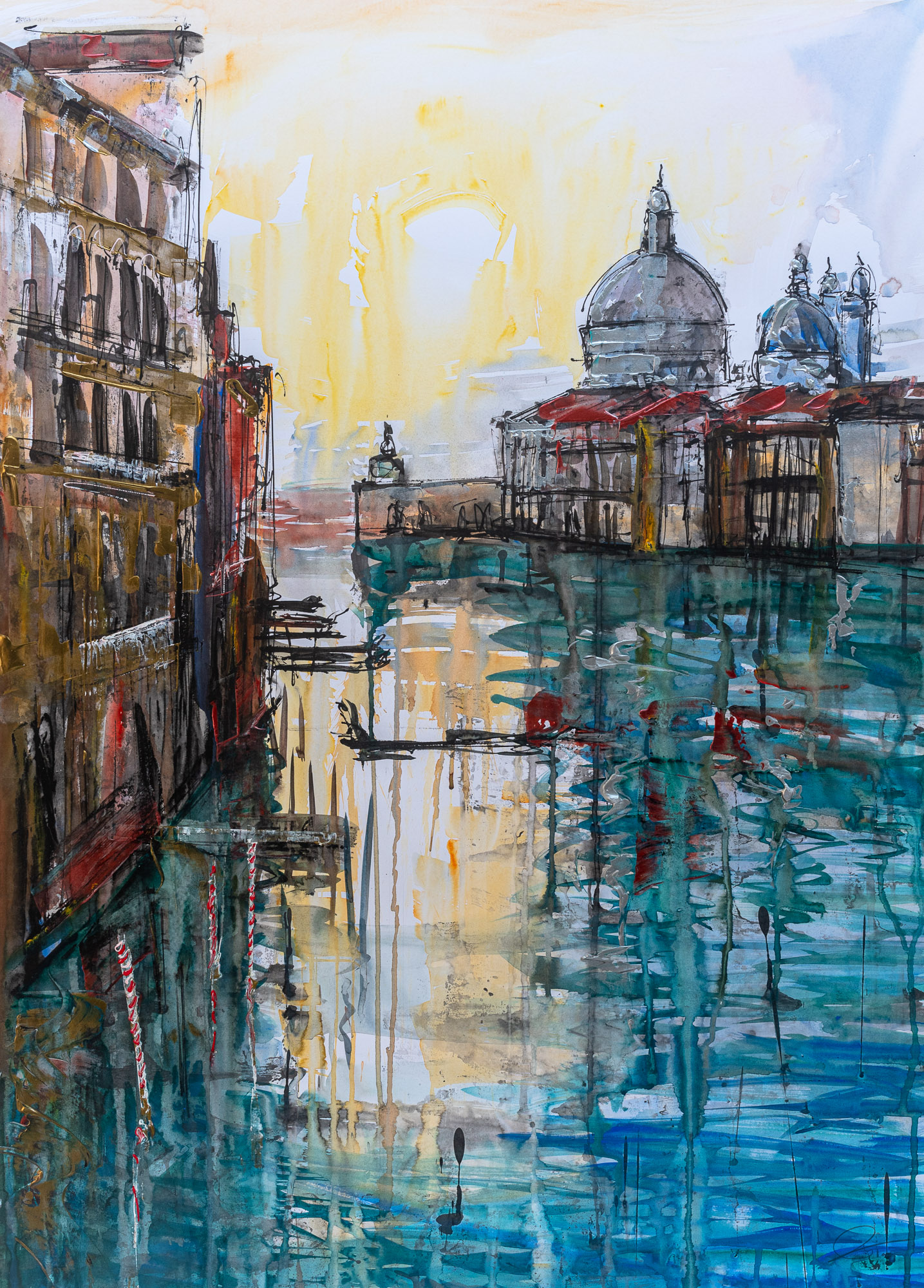 Gondola Travel - Original Venice Gondola Painting by UK Contemporary Cityscape Artist Paul Kenton, from the Watercolour Collection