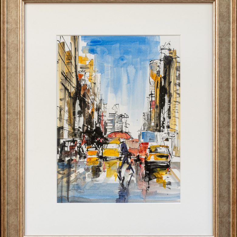 New York Rush - Original New York Cityscape Painting by UK Contemporary Artist Paul Kenton, from the Watercolour Collection