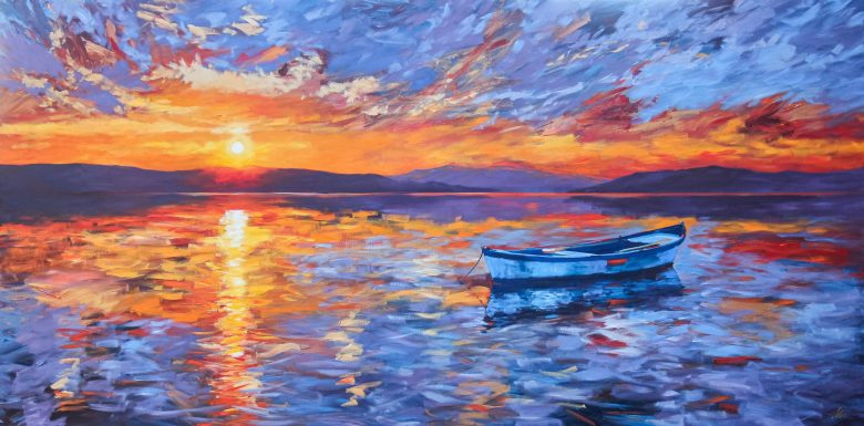 Sundown Serenity - An Original Seascape Painting by UK Contemporary Artist Paul Kenton
