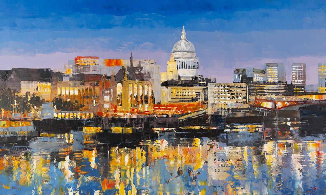 London Reflections - Original Cityscape Painting by UK Contemporary Artist Paul Kenton