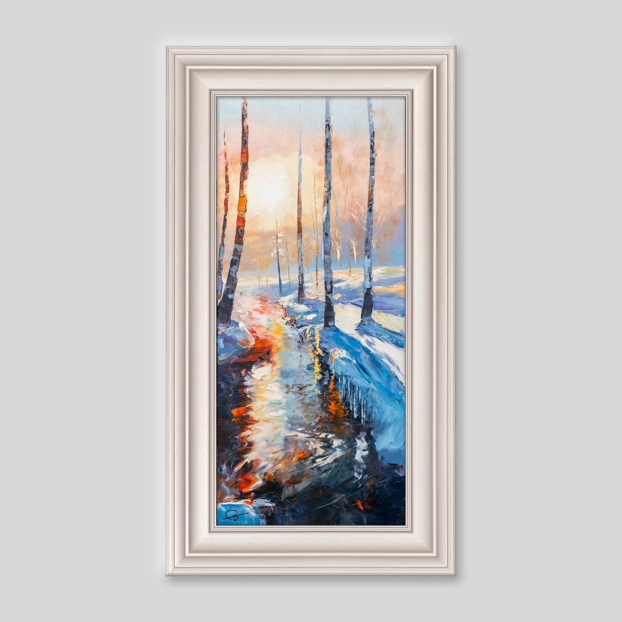 Sunset-through-frozen-undergrowth-original-winter-landscape-painting-paul-kenton