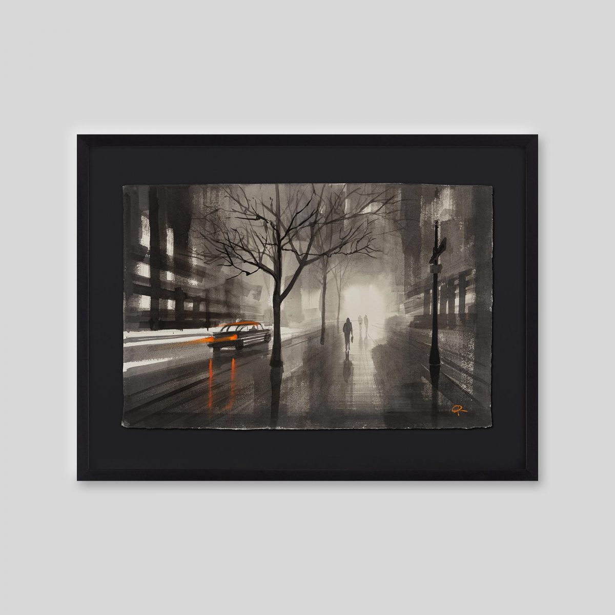 Taxi Blur - An original ink and watercolour painting by Paul Kenton on handmade Indian paper