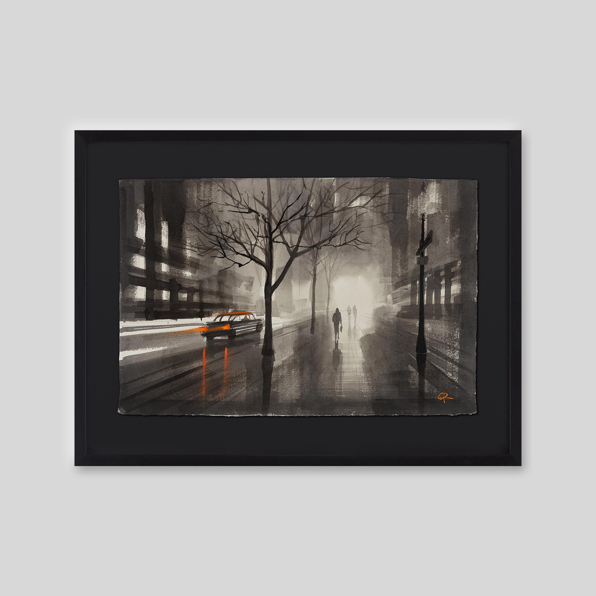 Taxi Blur - An original ink and watercolour painting by Paul Kenton on handmade Indian paper