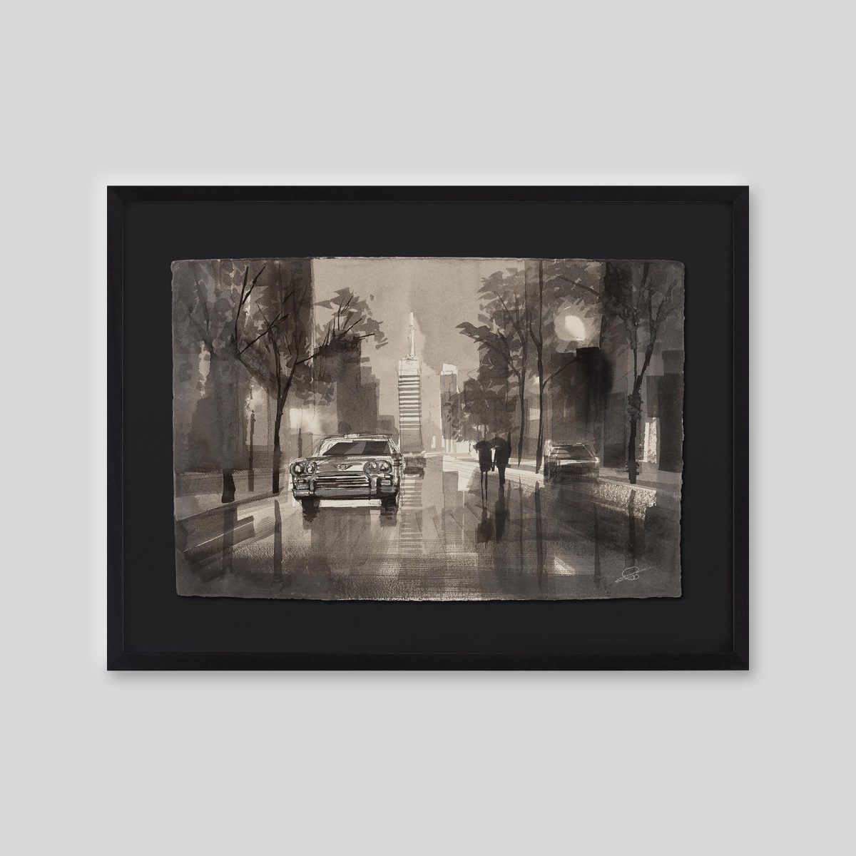 City in Monochrome - An original ink and watercolour painting by Paul Kenton on handmade Indian paper