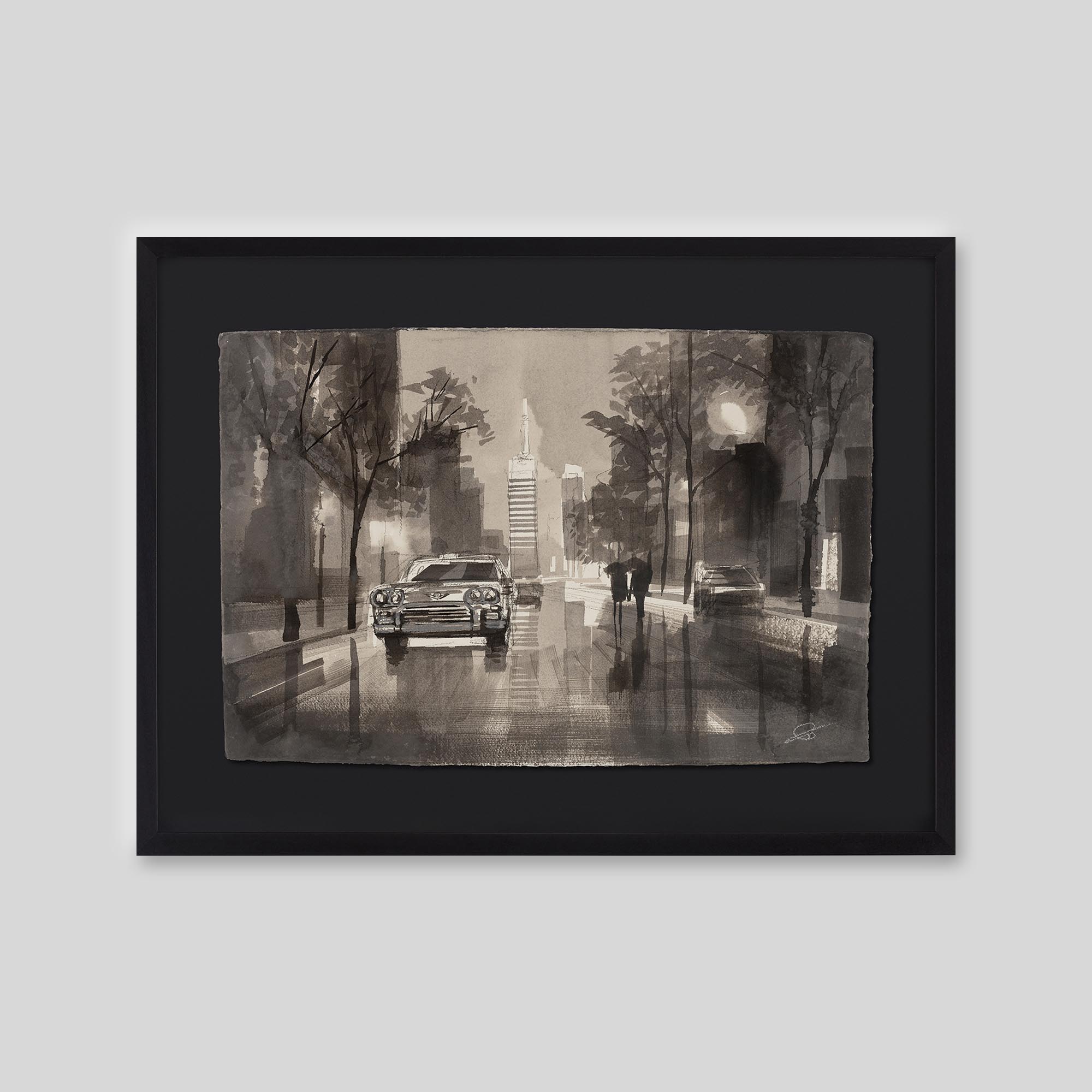 City in Monochrome - An original ink and watercolour painting by Paul Kenton on handmade Indian paper