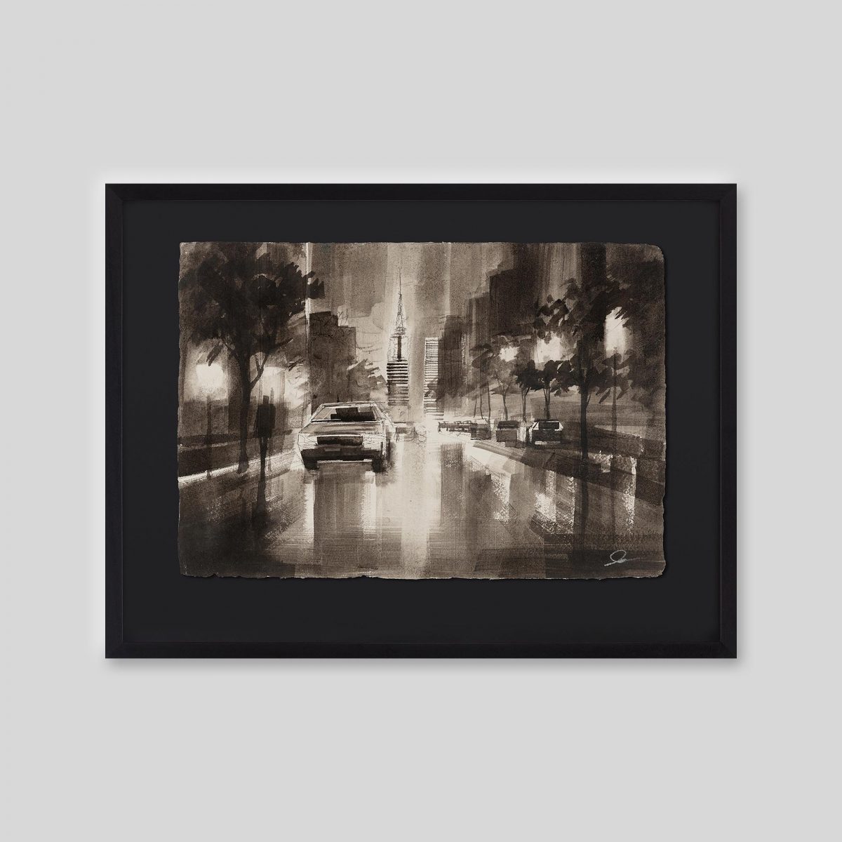 New York Noir - An original ink and watercolour painting by Paul Kenton on handmade Indian paper