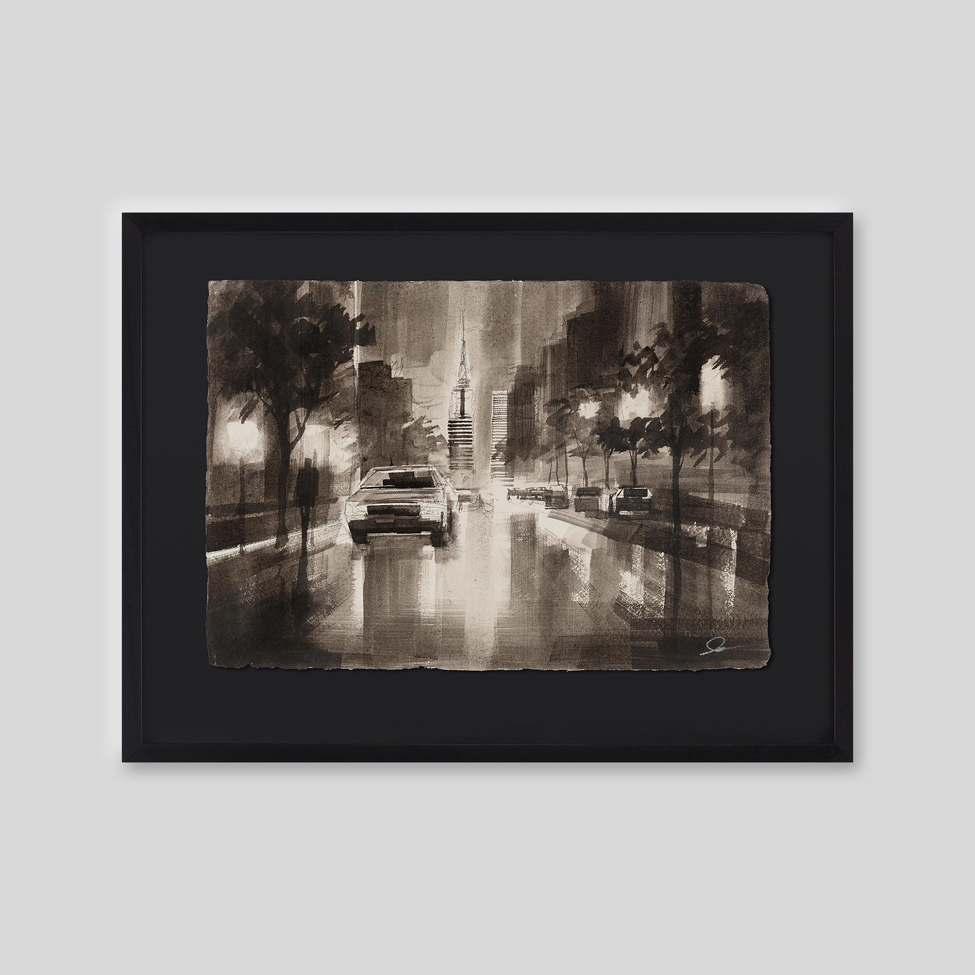 New York Noir - An original ink and watercolour painting by Paul Kenton on handmade Indian paper
