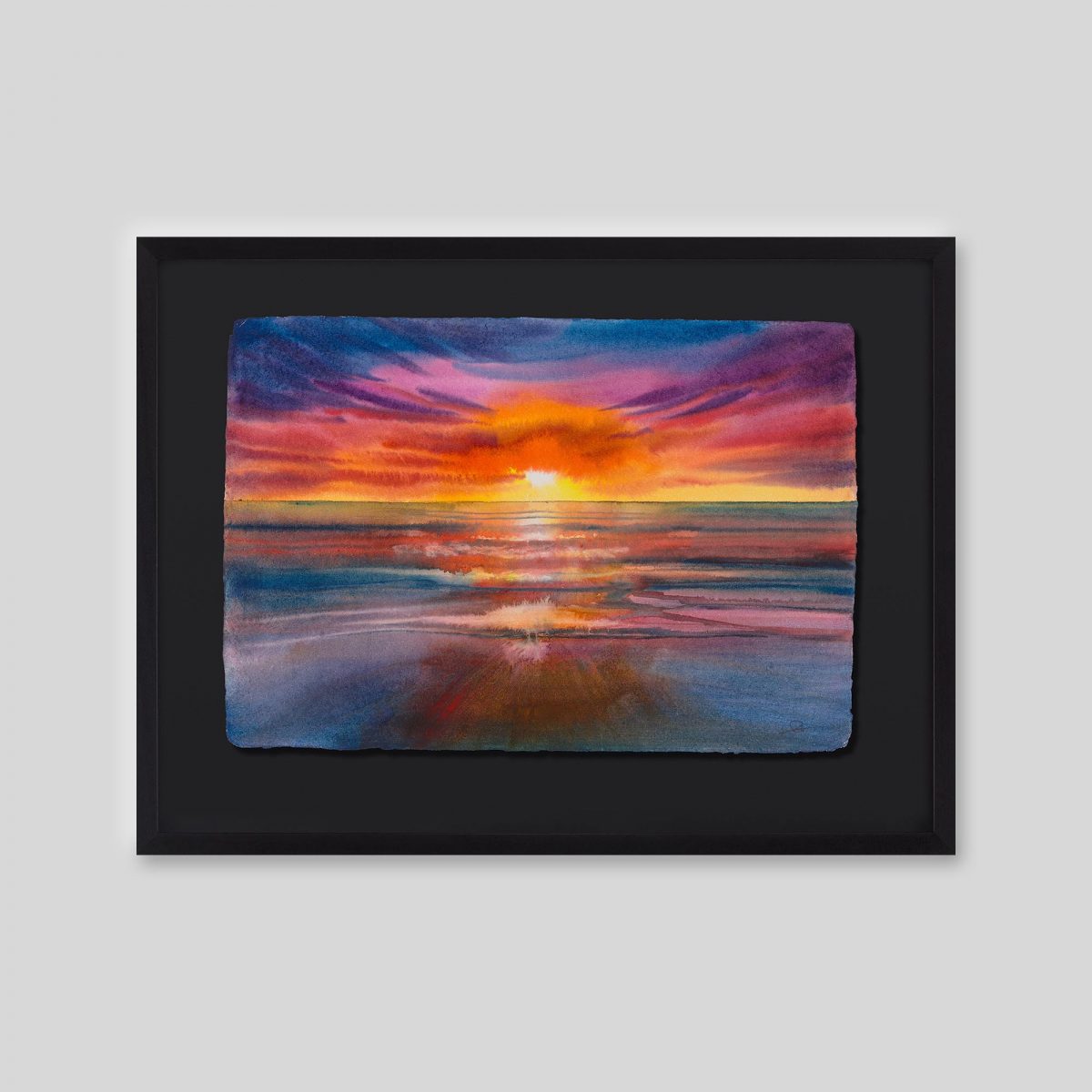 Sunset Blaze - An original ink and watercolour painting by Paul Kenton on handmade Indian paper