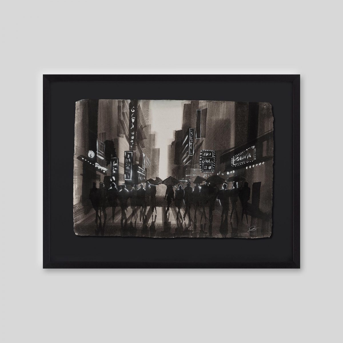 Umbrella Chorus - An original ink and watercolour painting by Paul Kenton on handmade Indian paper