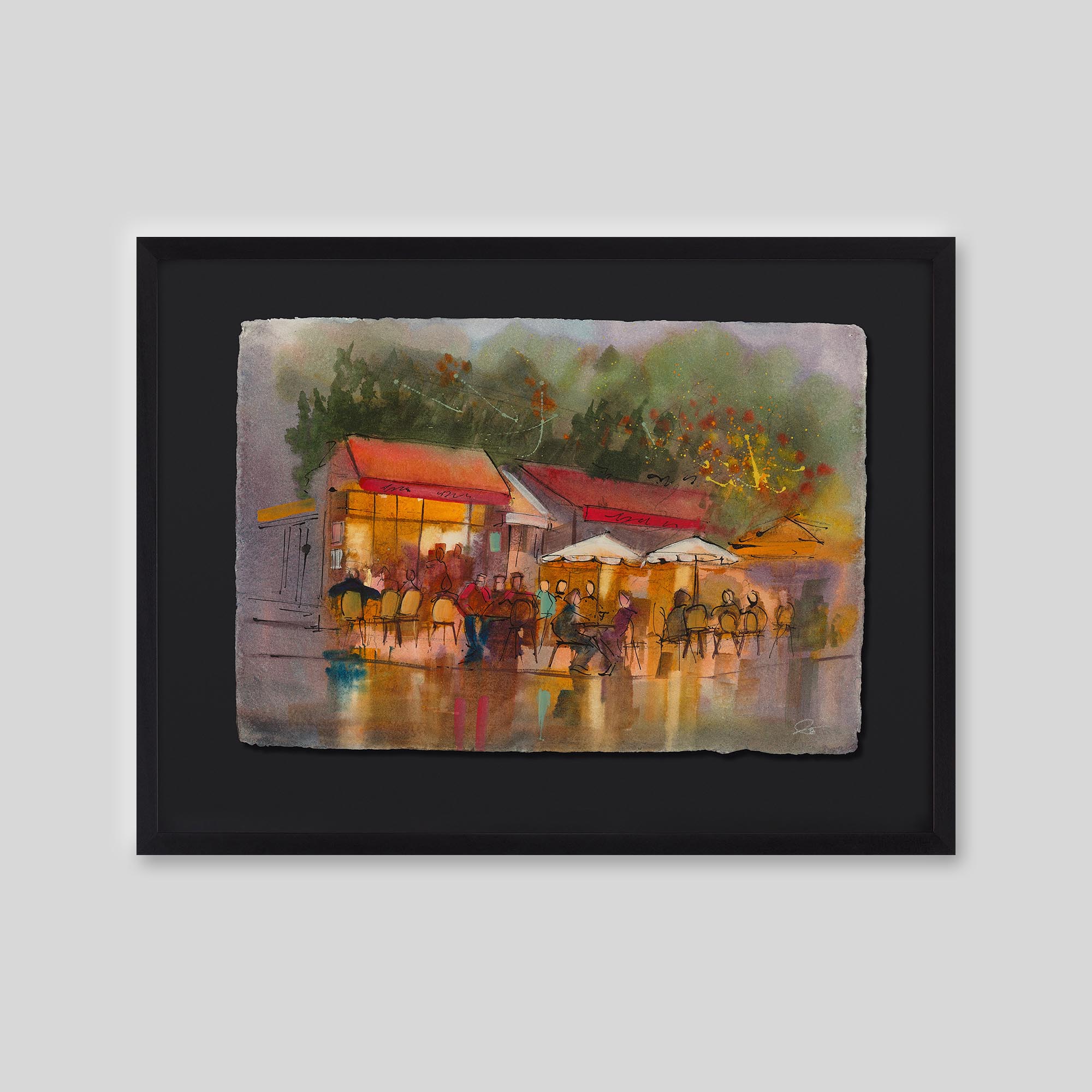 Parisian Table Talk - An original ink and watercolour painting by Paul Kenton on handmade Indian paper