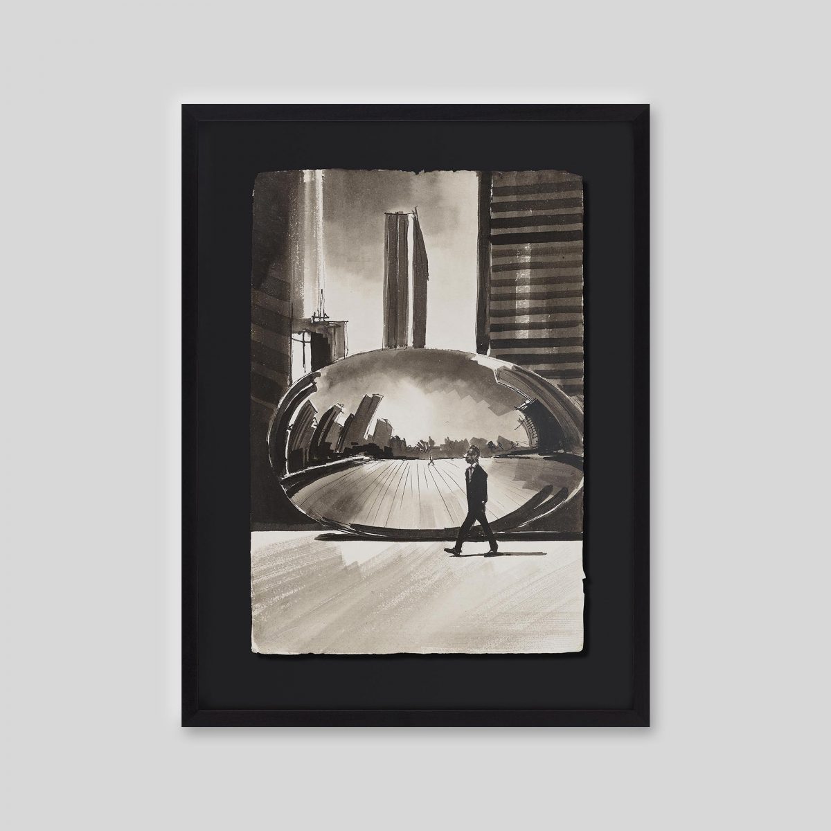 Between Man and Mirror - An original ink and watercolour painting by Paul Kenton on handmade Indian paper