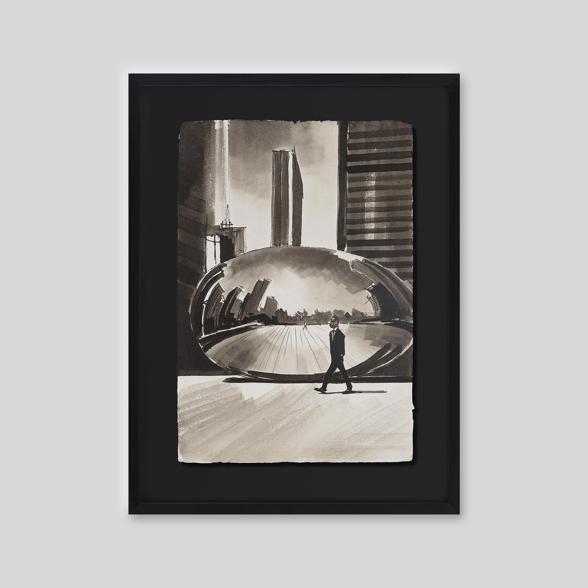 Between Man and Mirror - An original ink and watercolour painting by Paul Kenton on handmade Indian paper