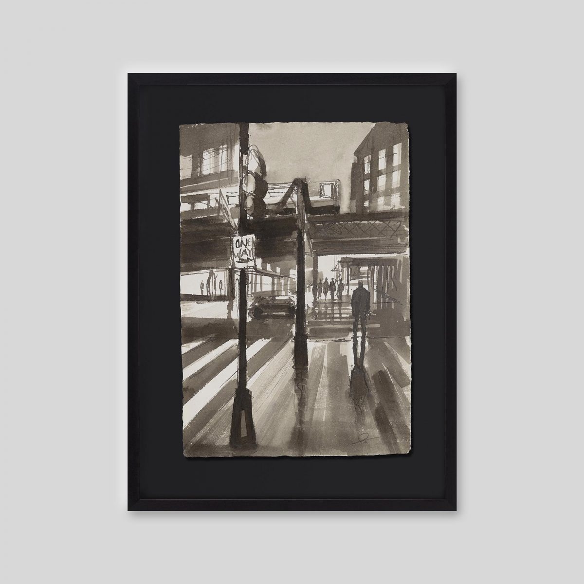Crossing Silhouettes - An original ink and watercolour painting by Paul Kenton on handmade Indian paper
