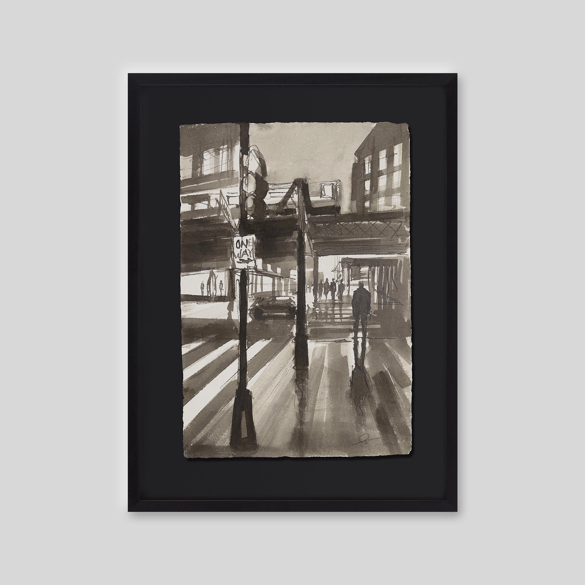 Crossing Silhouettes - An original ink and watercolour painting by Paul Kenton on handmade Indian paper