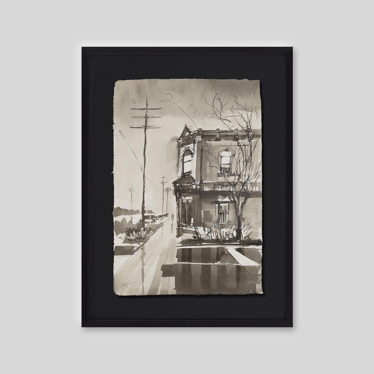 Quiet City Lines - An original ink and watercolour painting by Paul Kenton on handmade Indian paper