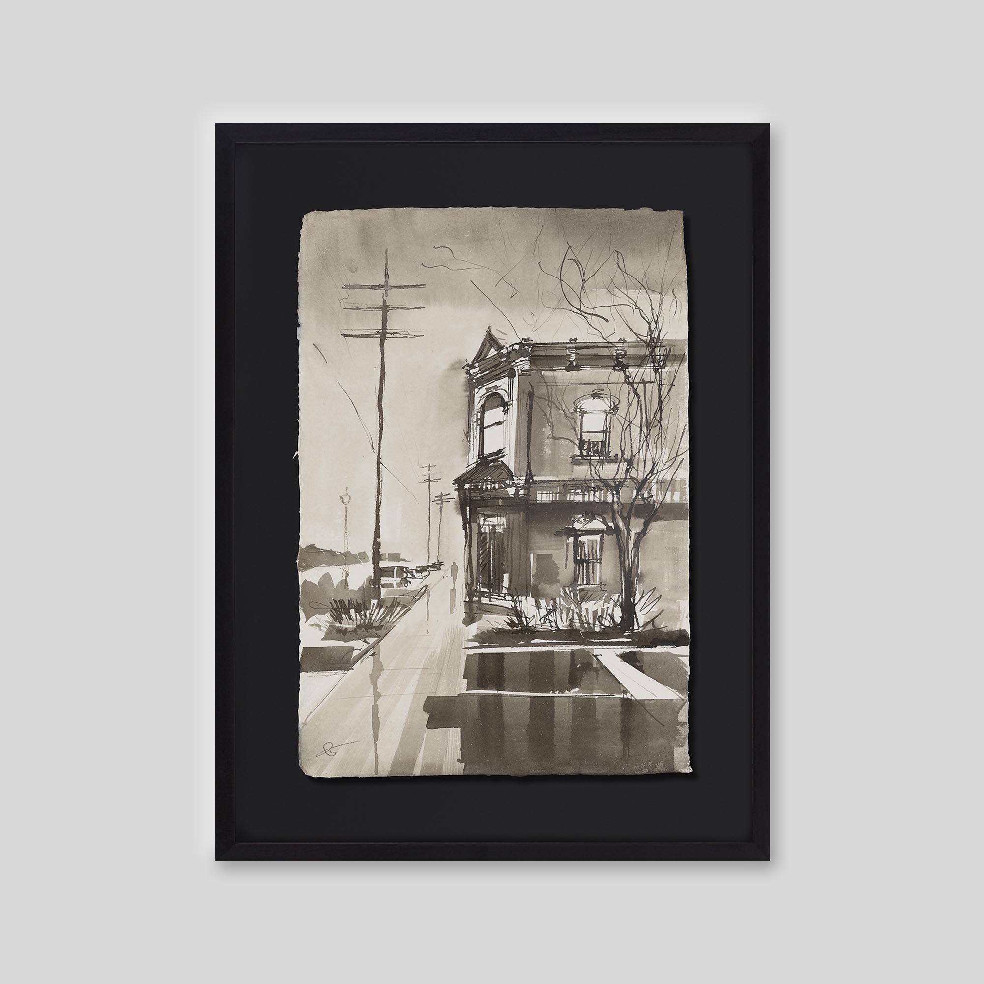 Quiet City Lines - An original ink and watercolour painting by Paul Kenton on handmade Indian paper