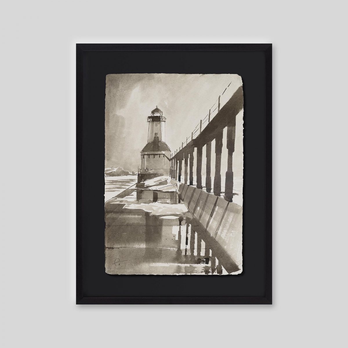 Harbour's Watchtower - An original ink and watercolour painting by Paul Kenton on handmade Indian paper