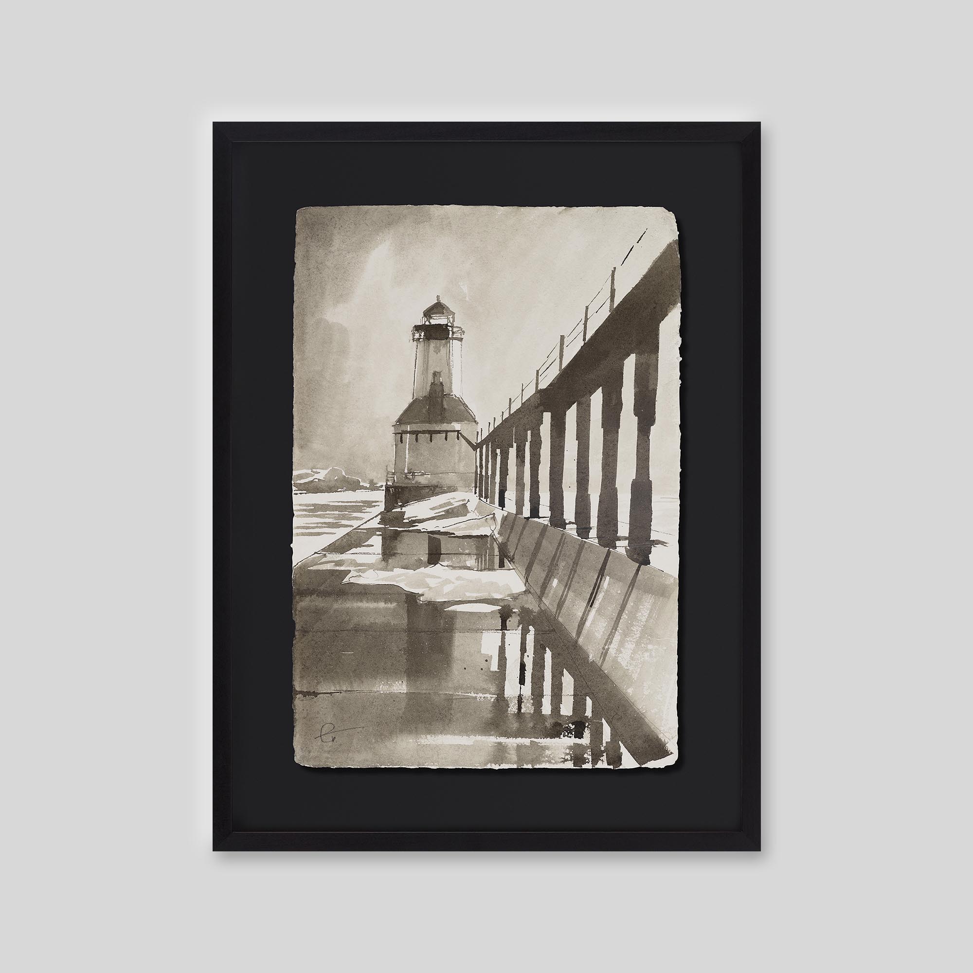 Harbour's Watchtower - An original ink and watercolour painting by Paul Kenton on handmade Indian paper