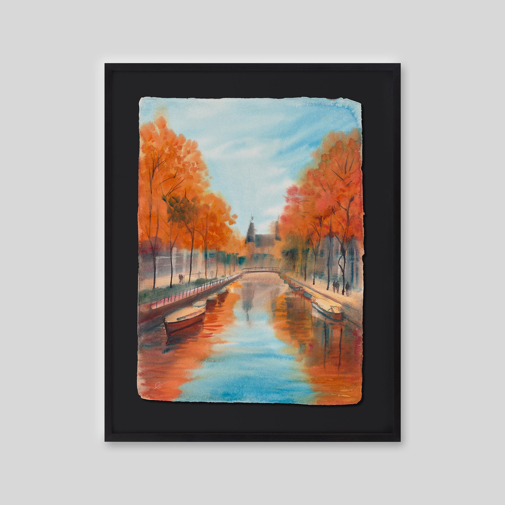 Amsterdam in Amber - An original ink and watercolour painting by Paul Kenton on handmade Indian paper